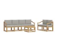 vidaXL Ensemble de canapés d'extérieur 7 pcs Blanc et Gris Clair, Salon de Jardin Moderne, canapé sectionnel stylé, mobilier en Acacia, sièges Confortables pour Patio