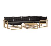 vidaXL Ensemble de canapés d'extérieur 7 pcs Blanc et Noir, Canapé de Jardin Moderne, Salon extérieur résistant, sièges élégants, Coussins en Mousse imperméables, Cadre en Acacia