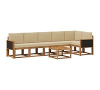 vidaXL Ensemble de canapés d'extérieur 7 pcs Naturel et Beige, Canapé de Jardin Moderne, résistant aux intempéries, mobilier de Patio, Bois d'acacia, Confort extérieur, Design Lattes