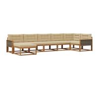 vidaXL Ensemble de canapés d'extérieur 7 pcs Naturel et Beige, Canapés d'extérieur en Bois d'acacia, Modernes, durables et Flexibles pour Le Patio, Salon Confortable en extérieur