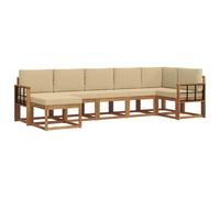vidaXL Ensemble de canapés d'extérieur 7 pcs Naturel et Beige, Ensemble de canapés modulaires en bois d'acacia, canapé sectionnel moderne pour jardins, mobilier d'extérieur flexible, arrangements loun