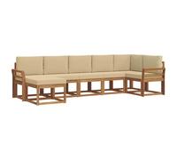 vidaXL Ensemble de canapés d'extérieur 7 pcs Naturel et Beige, Ensemble de canapés modulaires en bois d'acacia, canapé sectionnel moderne pour jardins, mobilier d'extérieur flexible, arrangements loun