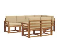 vidaXL Ensemble de canapés d'extérieur 7 pcs Naturel et Beige, Ensemble de salon de jardin, canapé extérieur moderne, mobilier secret de patio confortable, sectionnel en bois massif et polyvalent pour