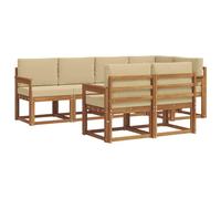 vidaXL Ensemble de canapés d'extérieur 7 pcs Naturel et Beige, Ensemble de salon de jardin, canapé extérieur moderne, mobilier secret de patio confortable, sectionnel en bois massif et polyvalent pour