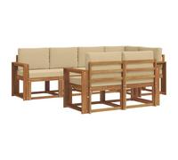 vidaXL Ensemble de canapés d'extérieur 7 pcs Naturel et Beige, Ensemble de salon de jardin, canapé extérieur moderne, mobilier secret de patio confortable, sectionnel en bois massif et polyvalent pour