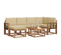 vidaXL Ensemble de canapés d'extérieur 7 pcs Naturel et Beige, Jardin, Moderne, Ensemble de canapé sectionnel d'extérieur Durable, Mobilier de Patio, Confort de Vie intérieure en terrasse