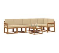 vidaXL Ensemble de canapés d'extérieur 7 pcs Naturel et Beige, Sofa Moderne d'extérieur, sièges résistants aux intempéries, Salon de Jardin en Acacia, sectionnel modulable pour Le Jardin