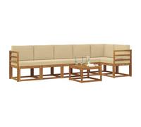 vidaXL Ensemble de canapés d'extérieur 7 pcs Naturel et Beige, Sofa Moderne d'extérieur, sièges résistants aux intempéries, Salon de Jardin en Acacia, sectionnel modulable pour Le Jardin