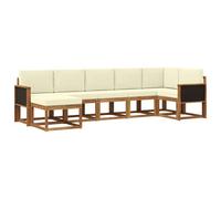 vidaXL Ensemble de canapés d'extérieur 7 pcs Naturel et Crème, Canapé Modular de Jardin, Canapé Sectionnel Moderne, Meubles de Patio Résistants, Assise en Bois Acacia Marron