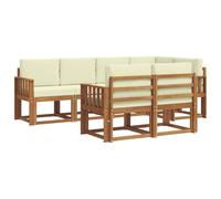 vidaXL Ensemble de canapés d'extérieur 7 pcs Naturel et Crème, Ensemble de salon de jardin, canapé extérieur moderne, mobilier secret de patio confortable, sectionnel en bois massif et polyvalent pour