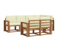 vidaXL Ensemble de canapés d'extérieur 7 pcs Naturel et Crème, Ensemble de salon de jardin, canapé extérieur moderne, mobilier secret de patio confortable, sectionnel en bois massif et polyvalent pour