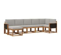 vidaXL Ensemble de canapés d'extérieur 7 pcs Naturel et Gris Clair, Canapé Modular de Jardin, Canapé Sectionnel Moderne, Meubles de Patio Résistants, Assise en Bois Acacia Marron