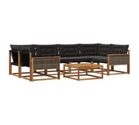 vidaXL Ensemble de canapés d'extérieur 7 pcs Naturel et Noir, Canapé d'angle Moderne, mobilier de Jardin résistant, Ensemble de Salon pour terrasse, Confortable