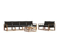 vidaXL Ensemble de canapés d'extérieur 7 pcs Naturel et Noir, Canapé de Jardin, sectionnel Moderne, mobilier extérieur Durable, Confort terrasse, idéal pour se détendre