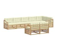vidaXL Ensemble de canapés d'extérieur 8 pcs Blanc et crème Polyester, Canapé modulaire d'extérieur, Fauteuil de Jardin Robuste, Meubles Acacia Moderne, sièges Flexibles pour la terrasse