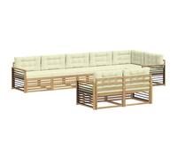 vidaXL Ensemble de canapés d'extérieur 8 pcs Blanc et crème Polyester, Canapé modulaire d'extérieur, Fauteuil de Jardin Robuste, Meubles Acacia Moderne, sièges Flexibles pour la terrasse