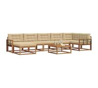 vidaXL Ensemble de canapés d'extérieur 8 pcs Naturel et Beige, Ensemble de Canapé de Jardin, Mobilier d'Extérieur Moderne, Sectionnel en Acacia, Sièges Confortables pour Détente au Jardin et au Bord d
