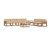 vidaXL Ensemble de canapés d'extérieur 8 pcs Naturel et Beige, Mobilier de jardin en acacia, canapé d'extérieur moderne, ensemble sectionnel durable, salon au bord de la piscine, sièges de patio résis