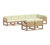 vidaXL Ensemble de canapés d'extérieur 8 pcs Naturel et Crème, Canapé en Bois d'acacia, Salon Moderne, Meuble de Jardin résistant, Espace détente Polyvalent, sectionnel Piscine