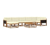 vidaXL Ensemble de canapés d'extérieur 8 pcs Naturel et Crème, Ensemble de canapé extérieur en Acacia, mobilier de Jardin modulable, sièges Confortables au Bord de la Piscine