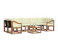 vidaXL Ensemble de canapés d'extérieur 8 pcs Naturel et Crème, Ensemble de canapé Moderne pour extérieur, Fauteuil de Jardin résistant, Coussins en Acacia, Parfait pour se détendre