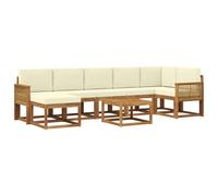 vidaXL Ensemble de canapés d'extérieur 8 pcs Naturel et Crème, Ensemble de Salon Moderne pour l'extérieur, canapé de Jardin Durable, mobilier Flexible, Assise en Acacia près de la Piscine