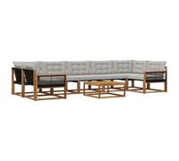 vidaXL Ensemble de canapés d'extérieur 8 pcs Naturel et Gris Clair, Canapé d'extérieur modulaire élégant, résistant aux intempéries, siège Lounge Patio, mobilier Confortable pour Le Jardin
