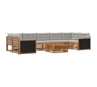 vidaXL Ensemble de canapés d'extérieur 8 pcs Naturel et Gris Clair, Canapé extérieur Moderne, mobilier sectionnel, détente en terrasse, Confort au Jardin