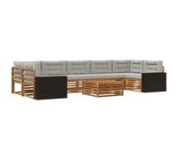 vidaXL Ensemble de canapés d'extérieur 8 pcs Naturel et Gris Clair, Canapé extérieur Moderne, mobilier sectionnel, détente en terrasse, Confort au Jardin