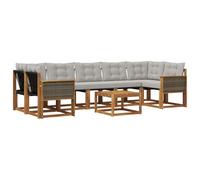 vidaXL Ensemble de canapés d'extérieur 8 pcs Naturel et Gris Clair, Ensemble de canapé Moderne pour extérieur, Fauteuil de Jardin résistant, Coussins en Acacia, Parfait pour se détendre