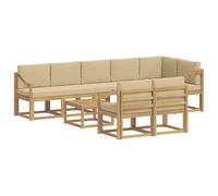 vidaXL Ensemble de canapés d'extérieur 9 pcs Blanc et Beige Polyester, Canapé Moderne d'extérieur, Ensemble résistant aux intempéries, siège Confortable, Salon élégant pour Jardin, mobilier Acacia