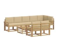 vidaXL Ensemble de canapés d'extérieur 9 pcs Blanc et Beige Polyester, Canapé Moderne d'extérieur, Ensemble résistant aux intempéries, siège Confortable, Salon élégant pour Jardin, mobilier Acacia