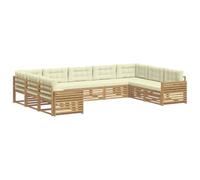 vidaXL Ensemble de canapés d'extérieur 9 pcs Blanc et crème, Canapé d'extérieur Moderne, Ensemble sectionnel, Salon de Jardin, mobilier Confortable, terrasse