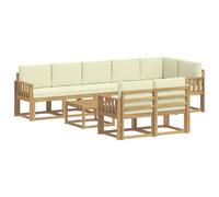 vidaXL Ensemble de canapés d'extérieur 9 pcs Blanc et crème Polyester, Canapé Moderne d'extérieur, Ensemble résistant aux intempéries, siège Confortable, Salon élégant pour Jardin, mobilier Acacia
