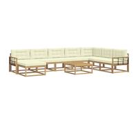 vidaXL Ensemble de canapés d'extérieur 9 pcs Blanc et crème, Set de canapés en Acacia pour extérieur, Salon Moderne, mobilier stylé, Coin détente Durable, déco Estivale