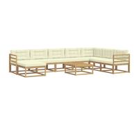 vidaXL Ensemble de canapés d'extérieur 9 pcs Blanc et crème, Set de canapés en Acacia pour extérieur, Salon Moderne, mobilier stylé, Coin détente Durable, déco Estivale