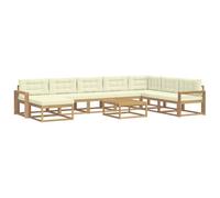 vidaXL Ensemble de canapés d'extérieur 9 pcs Blanc et crème, Set de canapés en Acacia pour extérieur, Salon Moderne, mobilier stylé, Coin détente Durable, déco Estivale