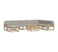 vidaXL Ensemble de canapés d'extérieur 9 pcs Blanc et Gris Clair, Set de canapés en Acacia pour extérieur, Salon Moderne, mobilier stylé, Coin détente Durable, déco Estivale