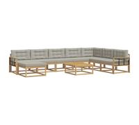vidaXL Ensemble de canapés d'extérieur 9 pcs Blanc et Gris Clair, Set de canapés en Acacia pour extérieur, Salon Moderne, mobilier stylé, Coin détente Durable, déco Estivale