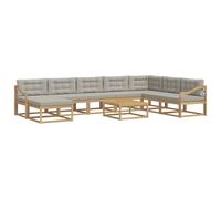vidaXL Ensemble de canapés d'extérieur 9 pcs Blanc et Gris Clair, Set de canapés en Acacia pour extérieur, Salon Moderne, mobilier stylé, Coin détente Durable, déco Estivale