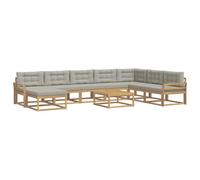 vidaXL Ensemble de canapés d'extérieur 9 pcs Blanc et Gris Clair, Set de canapés en Acacia pour extérieur, Salon Moderne, mobilier stylé, Coin détente Durable, déco Estivale