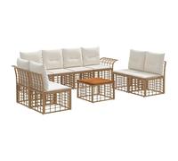 vidaXL Ensemble de canapés d'extérieur 9 pcs Blanc Naturel et Crème, Canapé d'extérieur modulable, résistant aux intempéries, avec Coussinets réglables, Parfait pour Le Jardin