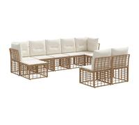 vidaXL Ensemble de canapés d'extérieur 9 pcs Blanc Naturel et Crème, Mobilier d'extérieur, canapé modulable en rotin, Ensemble de Salon pour Jardin, résistant aux intempéries