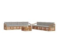 vidaXL Ensemble de canapés d'extérieur 9 pcs Gris Naturel et Clair, Salon d'extérieur Moderne, mobilier de Jardin Confortable, canapé en Acacia, Assise résistante aux intempéries