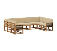 vidaXL Ensemble de canapés d'extérieur 9 pcs Naturel et Beige, Ensemble canapé Moderne de Jardin, résistant aux intempéries, Meuble en Acacia, Salon extérieur stylé