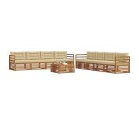 vidaXL Ensemble de canapés d'extérieur 9 pcs Naturel et Beige, Salon d'extérieur Moderne, mobilier de Jardin Confortable, canapé en Acacia, Assise résistante aux intempéries