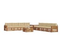vidaXL Ensemble de canapés d'extérieur 9 pcs Naturel et Beige, Salon d'extérieur Moderne, mobilier de Jardin Confortable, canapé en Acacia, Assise résistante aux intempéries