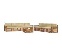 vidaXL Ensemble de canapés d'extérieur 9 pcs Naturel et Beige, Salon d'extérieur Moderne, mobilier de Jardin Confortable, canapé en Acacia, Assise résistante aux intempéries