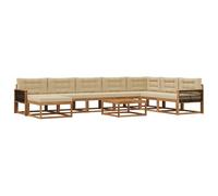 vidaXL Ensemble de canapés d'extérieur 9 pcs Naturel et Beige, Set de canapés en Acacia pour extérieur, Salon Moderne, mobilier stylé, Coin détente Durable, déco Estivale