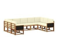 vidaXL Ensemble de canapés d'extérieur 9 pcs Naturel et Crème, Canapé d'extérieur en Bois d'acacia, Meubles Modernes résistants aux intempéries pour Le Jardin, détente au Bord de la Piscine